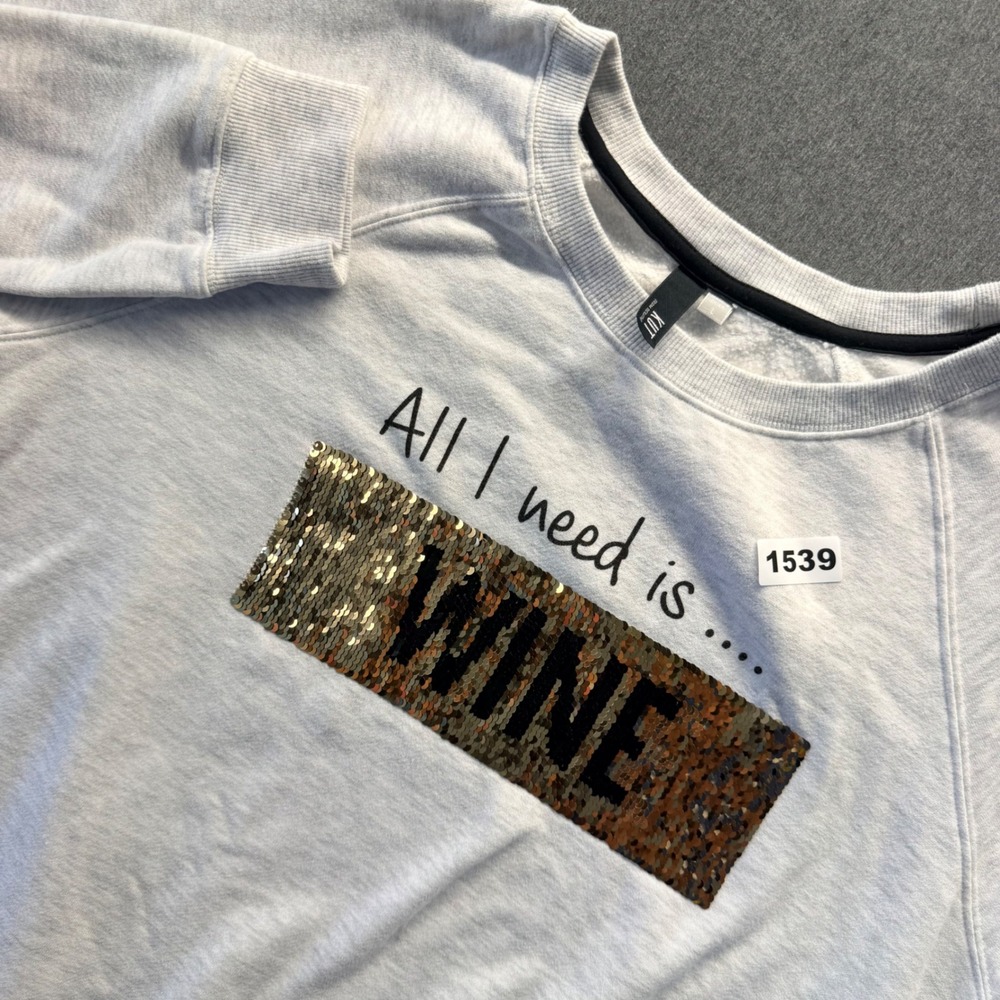 KUT from the Kloth All I Need is Coffee Wine Sequin Sweatshirt Gray Large